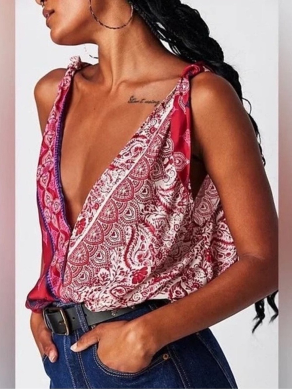 Free People Tied To You Floral Boho Tie Shoulder Tank